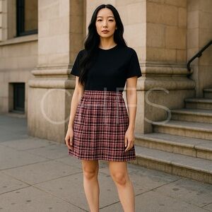 Chic Black and Red Plaid Midi Dress